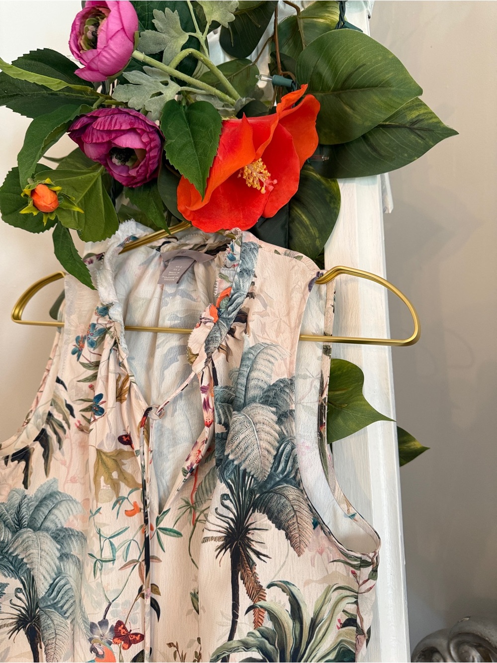 H&M Tropical Palm Print Camisole - Cream with Teal & Coral Accents - Picture 5 of 7